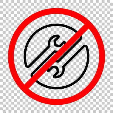 Onarım Servisi. Doğrusal, ince anahat. Siyah kırmızı uyarı işareti şeffaf arka plan ile nesnesinde izin yok