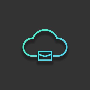 bulut posta, ince anahat ile basit doğrusal simgesi. Renkli logo kavramı koyu arka plan üzerinde yumuşak gölge ile. Masmavi okyanus rengini simgesi