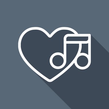 Duydum ve dikkat, favori müzik. İnce anahat ile doğrusal simgesi. Uzun Gölge arka plan üzerinde beyaz düz simgesi