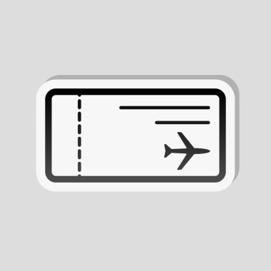 Uçak Bilet simgesi. Etiket tarzı ile beyaz ve gri arka plan üzerinde basit gölge