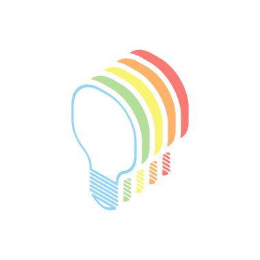 Işık lamba simgesi. Beyaz arka plan üzerinde renkli izometrik simgeler yığını