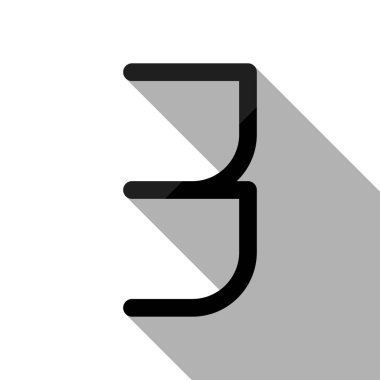 3 numara, rakamı, üç. Uzun gölge beyaz arka planda siyah nesnesiyle