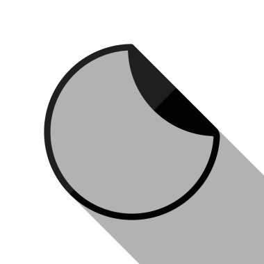 Bükülmüş kenar ile yuvarlak etiket. Uzun gölge beyaz arka planda siyah nesnesiyle