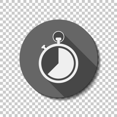 Kronometre. basit simgesi. Saydam arka plan üzerinde bir dairede uzun gölge beyaz düz simgesi