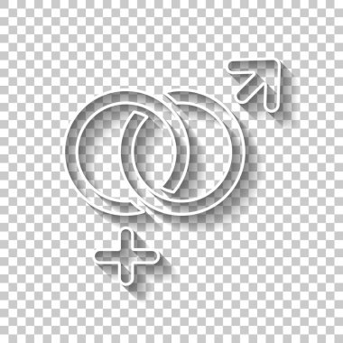 cinsiyet sembolü. Doğrusal sembolü. basit kadın ve erkek simgesi. Gölge şeffaf arka plan üzerinde beyaz anahat işaretiyle