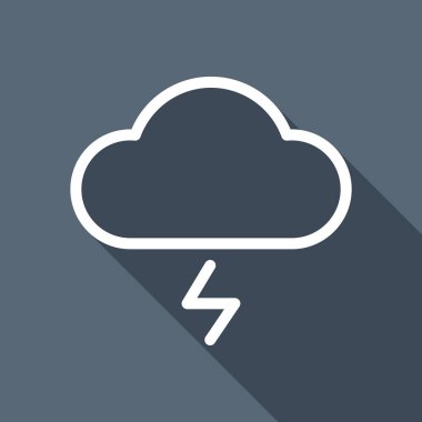 bulut ve yıldırım. basit anahat simgesi. Doğrusal sembolü ile ince anahat. Uzun Gölge arka plan üzerinde beyaz düz simgesi