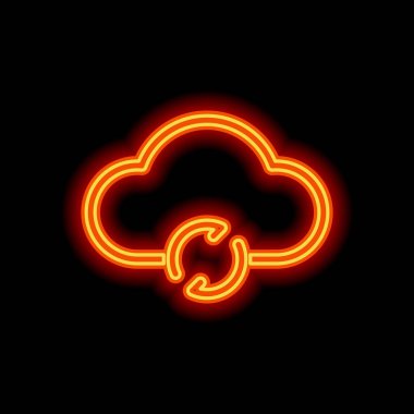 Anahat update basit bulut simgesi. Doğrusal sembolü ile ince anahat. Siyah arka plan üzerine portakal neon tarzı. Işık simgesi