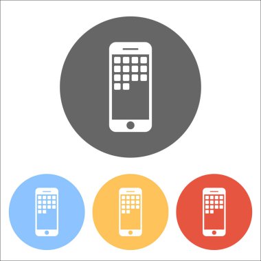 Metin simgesi. Renkli daireler üzerinde beyaz simgeler kümesi