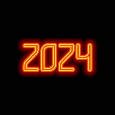2024 sayı simgesi. Yeni Yılınız Kutlu Olsun. Siyah arka plan üzerine portakal neon tarzı. Işık simgesi