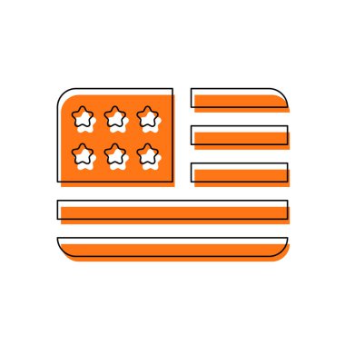 basit ABD bayrağı simgesi. Dikdörtgen şekli. İzole simge siyah ince dağılımı ve farklı katmanlarda doldurma taşındı turuncu oluşan. Beyaz arka plan