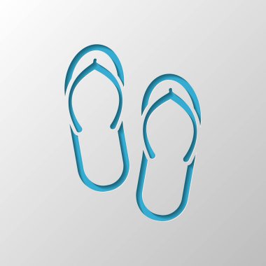Plaj terlikleri. Flip flop simgesi. Kağıt tasarımı. Gölge ile düzenlenen sembolü