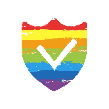 koruma başarı. basit simgesi. Çizim işaretiyle Lgbt stil, gökkuşağı (kırmızı, turuncu, sarı, yeşil, mavi, Indigo, menekşe, yedi renk