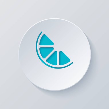 Yarım limon ya da portakal. Basit simgesi. Gri ve mavi katmanları ile daire kes. Kağıt tarzı