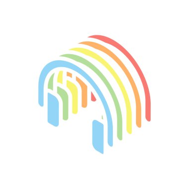 Basit kulaklık simgesi. Beyaz arka plan üzerinde renkli izometrik simgeler yığını