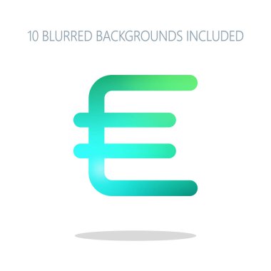 Euro simgesi, basit simgesi. Basit gölge beyaz renkli logo kavramı. dahil 10 farklı bulanık arka planlar