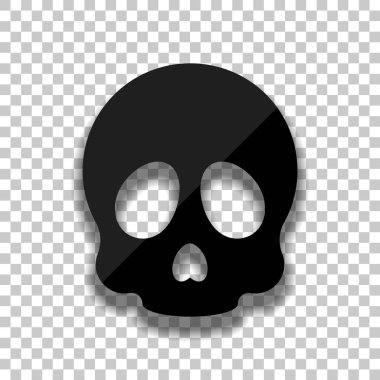 Basit kafatası simgesi. Saydam arka plan üzerinde yumuşak gölgeli siyah cam kutsal kişilerin resmi