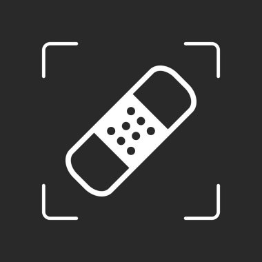 Tıbbi yama, basit simgesi. Beyaz nesne kamera otomatik odaklama koyu arka plan üzerinde