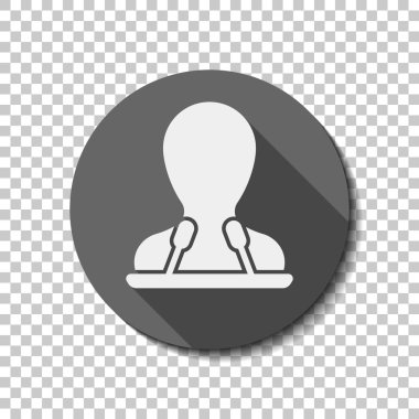 Hoparlör simgesi. Kişi siluet ve mikrofonlar kürsü üzerinde. düz simgesi, uzun gölge, daire, şeffaf ızgara. Rozet veya etiket stili