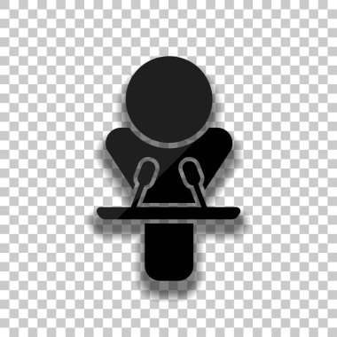 Hoparlör simgesi. Adam ve mikrofonlar. Saydam arka plan üzerinde yumuşak gölgeli siyah cam kutsal kişilerin resmi