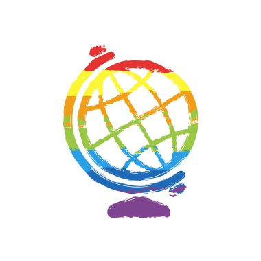 Basit küre sembolü. Doğrusal simgesi. Çizim işaretiyle Lgbt stil, gökkuşağı (kırmızı, turuncu, sarı, yeşil, mavi, Indigo, menekşe, yedi renk