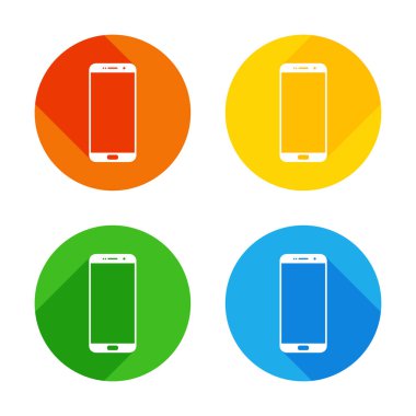 Metin simgesi. Renkli daireler arka plan düz beyaz simgesi. Dört farklı uzun gölgeler her köşe