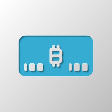 Elektronik para simgesi. Bitcoin kartı. Kağıt tasarımı. Gölge ile düzenlenen sembolü