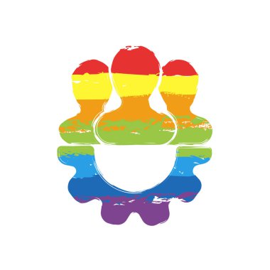 Takım, teknik destek, kaç kişi ve dişli. Çizim işaretiyle Lgbt stil, gökkuşağı (kırmızı, turuncu, sarı, yeşil, mavi, Indigo, menekşe, yedi renk