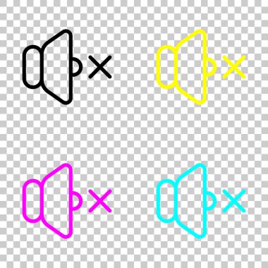 ses sessiz simgesi. Cmyk simgeleri şeffaf arka plan üzerinde renkli dizi