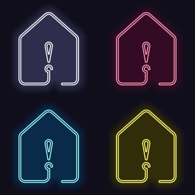 ünlem işareti simgesi olan ev. çizgi stili. Moda neon işareti kümesi. Koyu arka plan üzerinde casino tarzı. Seamless modeli
