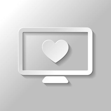 bilgisayar ve duydum. basit simgesi. Kağıt tarzı ile gölge gri arka plan üzerinde