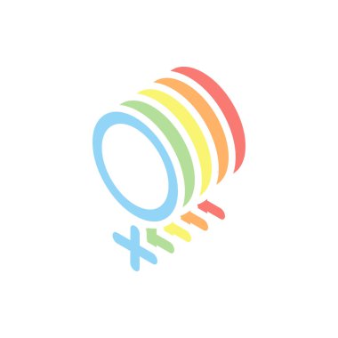 cinsiyet sembolü. Doğrusal sembolü. basit kadınlar simgesi. Beyaz arka plan üzerinde renkli izometrik simgeler yığını