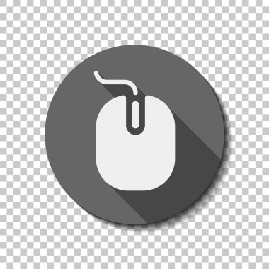 bilgisayar fare simgesi. Saydam arka plan üzerinde bir dairede uzun gölge beyaz düz simgesi