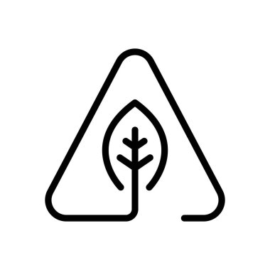 Eko yaprak uyarı üçgeni içinde. ekoloji ile sorun. Doğrusal sembolü ile ince anahat. bir çizgi stili