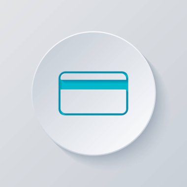 Basit kredi kartı simgesi. Gri ve mavi katmanları ile daire kes. Kağıt tarzı