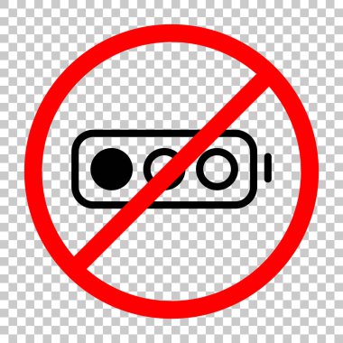 Basit pil, düşük düzeyde. Siyah kırmızı uyarı işareti şeffaf arka plan ile nesnesinde izin yok