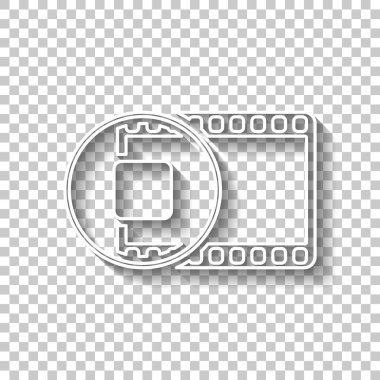 Film şeridi daire durak simgesiyle. basit siluet. Gölge şeffaf arka plan üzerinde beyaz anahat işaretiyle