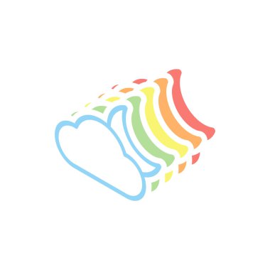 Geceleri çok bulutlu. İnce anahat ile basit doğrusal simgesi. Beyaz arka plan üzerinde renkli izometrik simgeler yığını