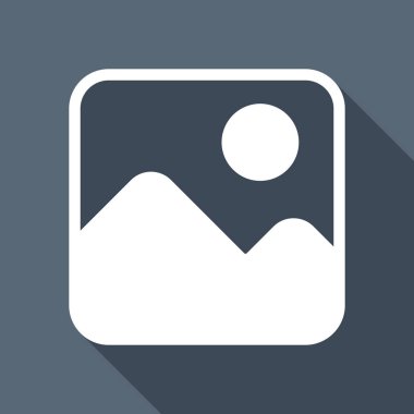 Basit resim simgesi. Uzun Gölge arka plan üzerinde beyaz düz simgesi