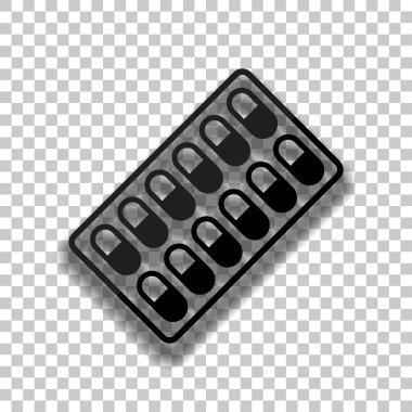 Paketi hapları simgesi. Saydam arka plan üzerinde yumuşak gölgeli siyah cam kutsal kişilerin resmi