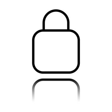 Basit kilit simgesi. Doğrusal sembol, ince anahat. Siyah beyaz arka plan ayna yansıması simgesiyle