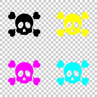 Kafatası ve çapraz kemikler. Basit simgesi. Cmyk simgeleri şeffaf arka plan üzerinde renkli dizi