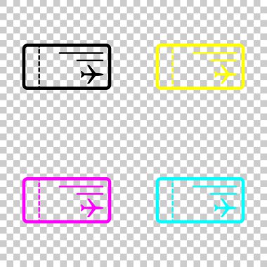 Uçak Bilet simgesi. Cmyk simgeleri şeffaf arka plan üzerinde renkli dizi