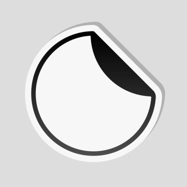 Bükülmüş kenar ile yuvarlak etiket. Etiket tarzı ile beyaz ve gri arka plan üzerinde basit gölge