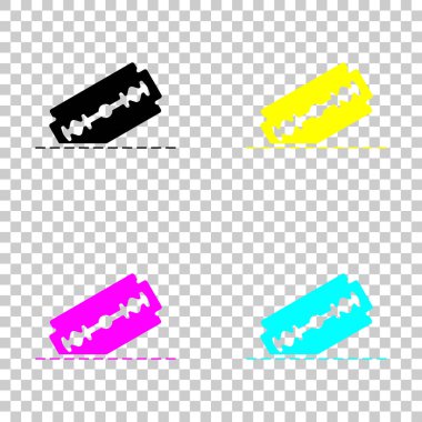 jilet ve kesme hattı. basit tek simge. Cmyk simgeleri şeffaf arka plan üzerinde renkli dizi