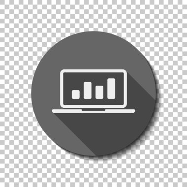 Grafik finans, büyümek. düz simgesi, uzun gölge, daire, şeffaf ızgara. Rozet veya etiket stili