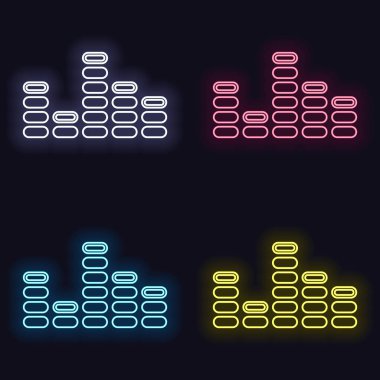 Dijital ekolayzer. Basit simgesi. Neon işareti kümesi. Koyu arka plan üzerinde casino tarzı. Seamless modeli