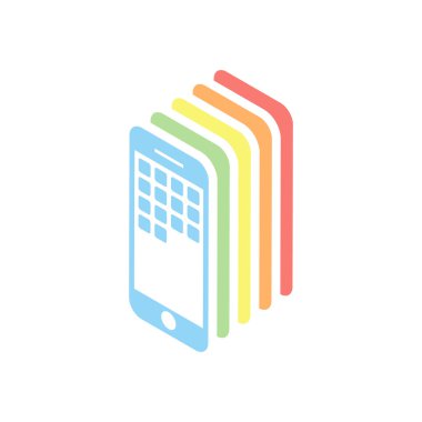 Metin simgesi. Beyaz arka plan üzerinde renkli izometrik simgeler yığını