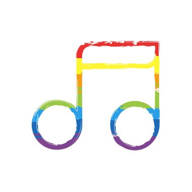 Basit müzik notu. Doğrusal simgesi, ince anahat. Çizim işaretiyle Lgbt stil, gökkuşağı (kırmızı, turuncu, sarı, yeşil, mavi, Indigo, menekşe, yedi renk