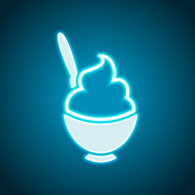 dondurma veya yulaf lapası kase simgesi. Neon tarzı. Işık dekorasyon simgesi. Parlak elektrik sembolü