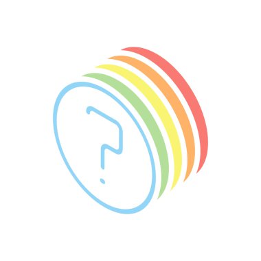 Daire basit bir soru. Doğrusal, ince anahat. Beyaz arka plan üzerinde renkli izometrik simgeler yığını